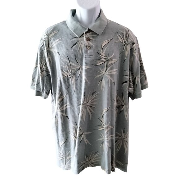 Caribbean Mens XL Palm Print Polo Shirt Bamboo Green - Picture 2 of 7